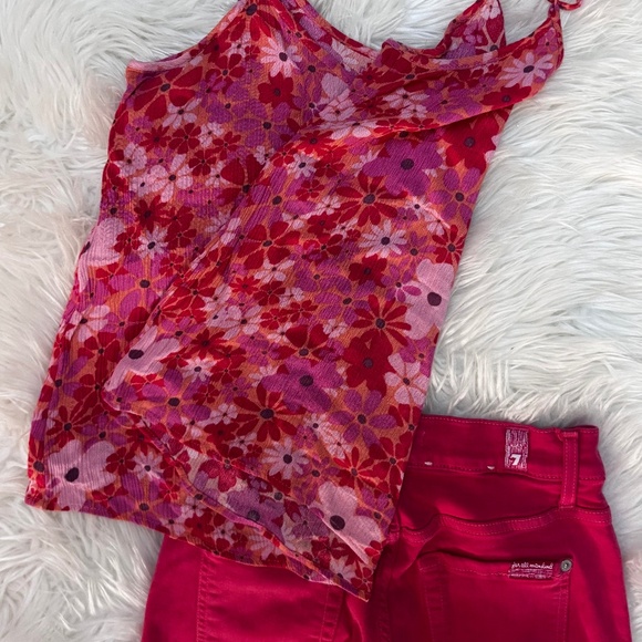 Retro flower Camisole Top | Pink Rose | Women's Small | Hot Pink | Flowy - Picture 2 of 6